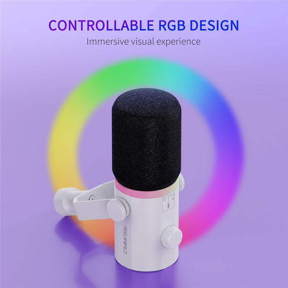 FEELWORLD PM1-XS-W XLR  /  USB Dual Output Desktop Mic for Recording  /  Gaming  /  Streaming Professional Dynamic Microphone