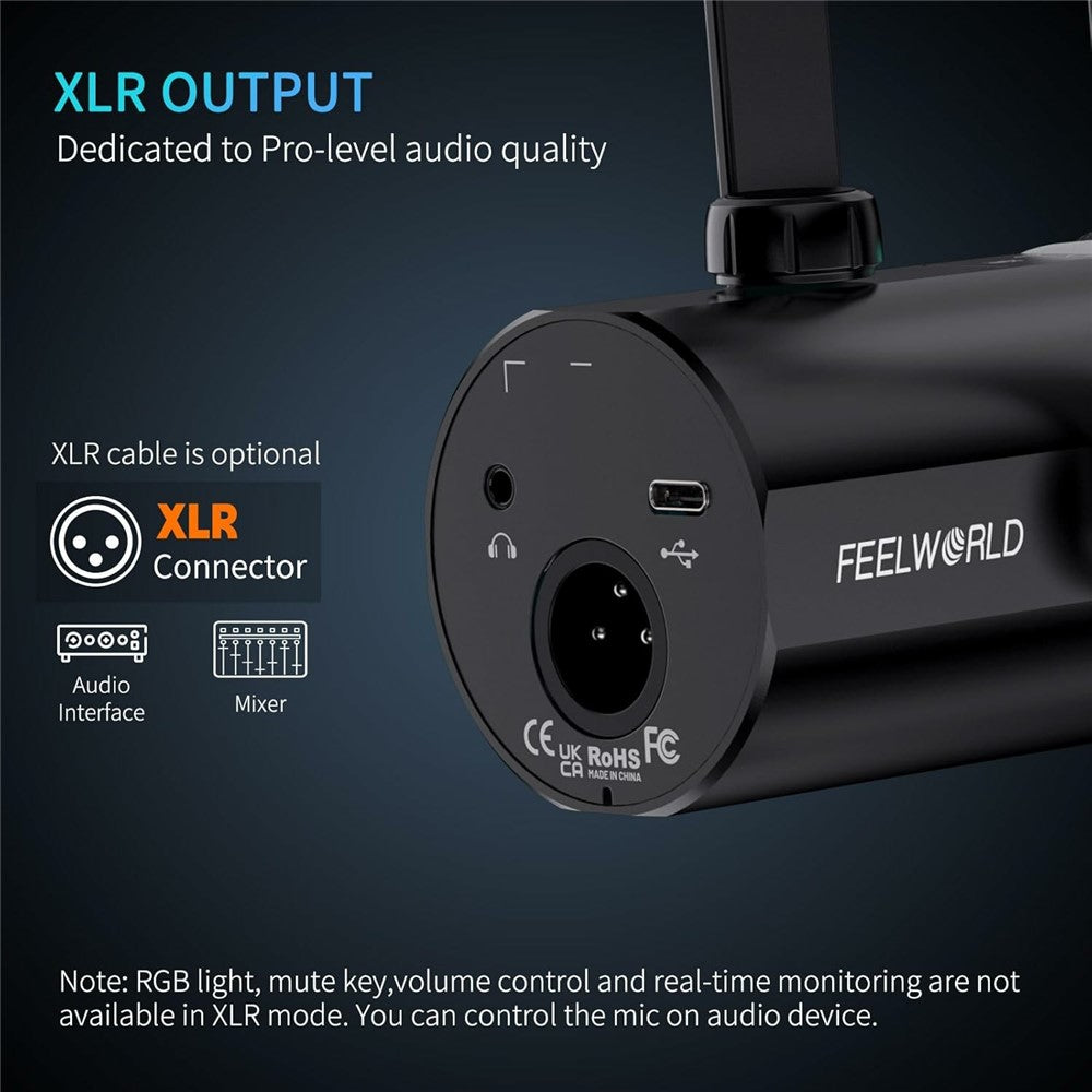 FEELWORLD PM1-AS Dynamic Microphone with Boom Arm Stand XLR / USB Dual Output for Podcast Recording / Gaming / Live Streaming