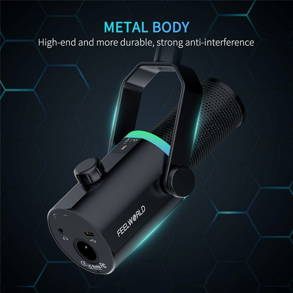 FEELWORLD PM1-AS Dynamic Microphone with Boom Arm Stand XLR / USB Dual Output for Podcast Recording / Gaming / Live Streaming