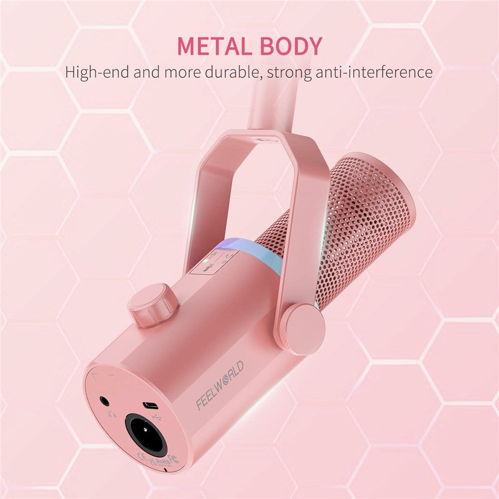 FEELWORLD PM1-AS-P Dynamic Microphone with Boom Arm Stand XLR / USB Dual Output for Podcast Recording / Gaming / Live Streaming