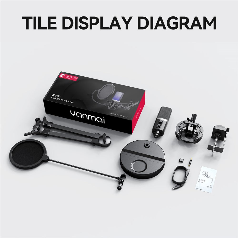 YANMAI X3R RGB Lighting Desktop Microphone Noise Cancelling Capacitor Microphone for Live Streaming / Recording