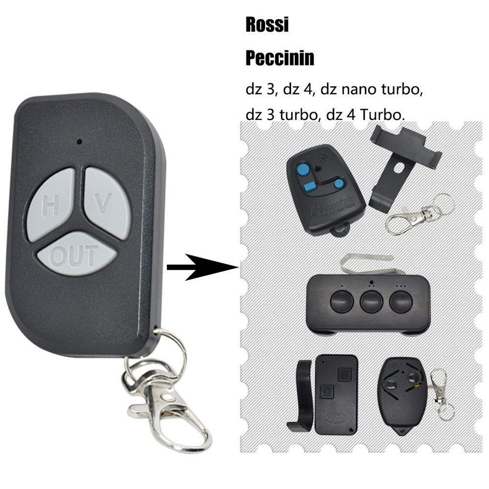 For Rossi & Peccinin DZ 3  /  DZ 4  /  DZ Nano Turbo  /  DZ 3 Turbo  /  DZ 4 Turbo 433MHz Garage Door Remote Control Rolling Code 3 Button 50-100M Range Remote Controller Transmitter