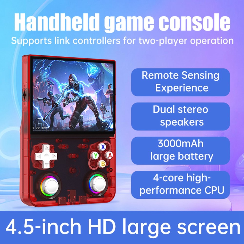 R36ultra X Handheld Game Console with 32GB TF Card Dual 3D Joysticks 4.5 Inch IPS Screen Gamepad with RGB Light