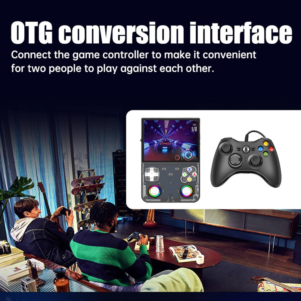 R36ultra X Håndholdt Spillekonsol med 50 GB TF-kort, Dobbelte 3D Joysticks, 4,5 Tommer IPS-skærm, Gamepad med RGB-lys