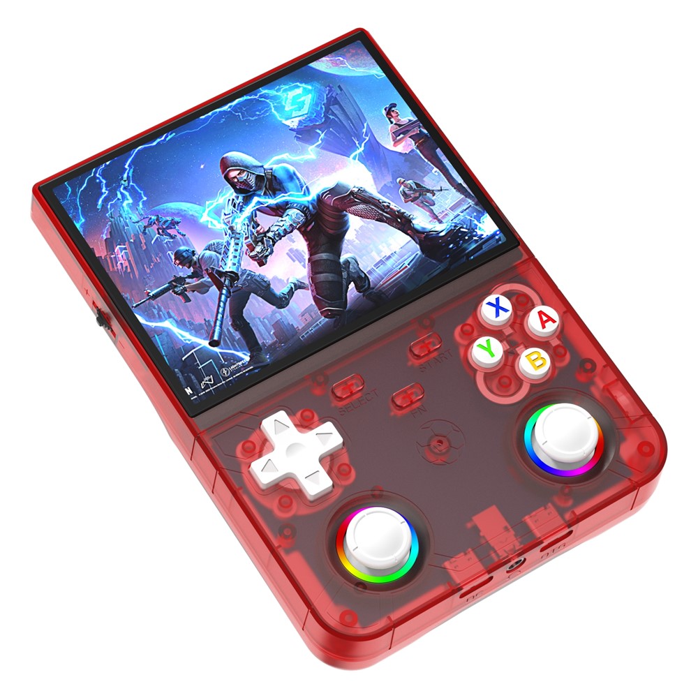 R36ultra X Håndholdt Spillekonsol med 50 GB TF-kort, Dobbelte 3D Joysticks, 4,5 Tommer IPS-skærm, Gamepad med RGB-lys