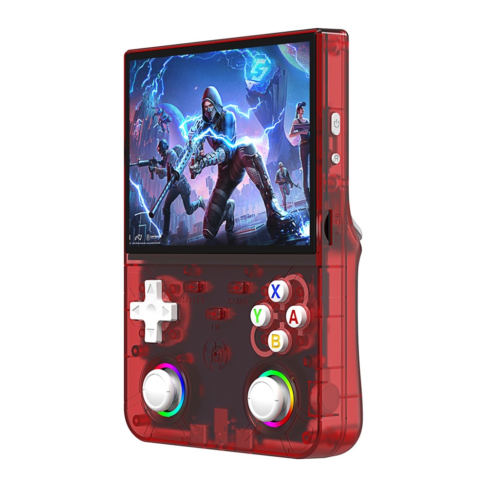 R36ultra X Håndholdt Spillekonsol med 50 GB TF-kort, Dobbelte 3D Joysticks, 4,5 Tommer IPS-skærm, Gamepad med RGB-lys