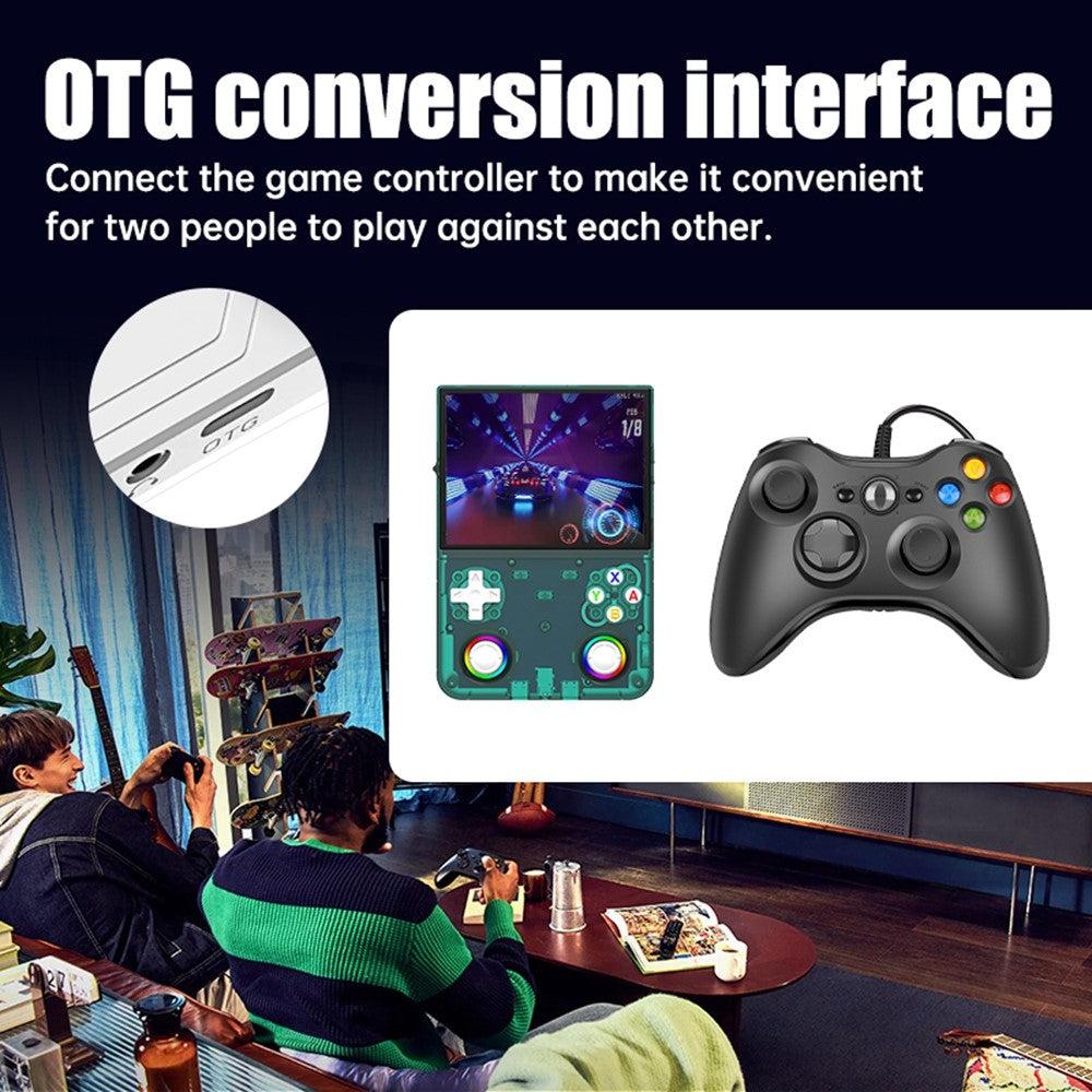 R36ultra X Håndholdt Spillekonsol med 50 GB TF-kort, Dobbelte 3D Joysticks, 4,5 Tommer IPS-skærm, Gamepad med RGB-lys