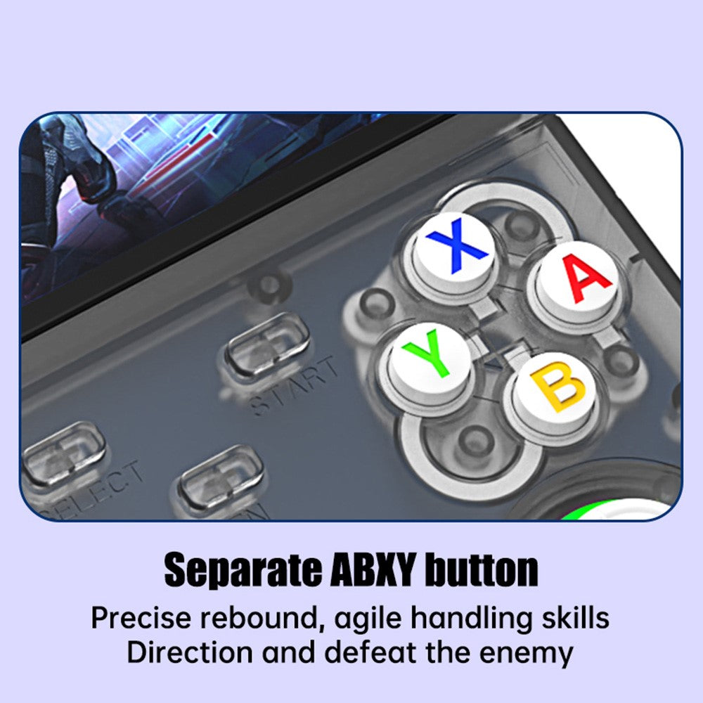 R36ultra X Håndholdt Spillekonsol med 50 GB TF-kort, Dobbelte 3D Joysticks, 4,5 Tommer IPS-skærm, Gamepad med RGB-lys
