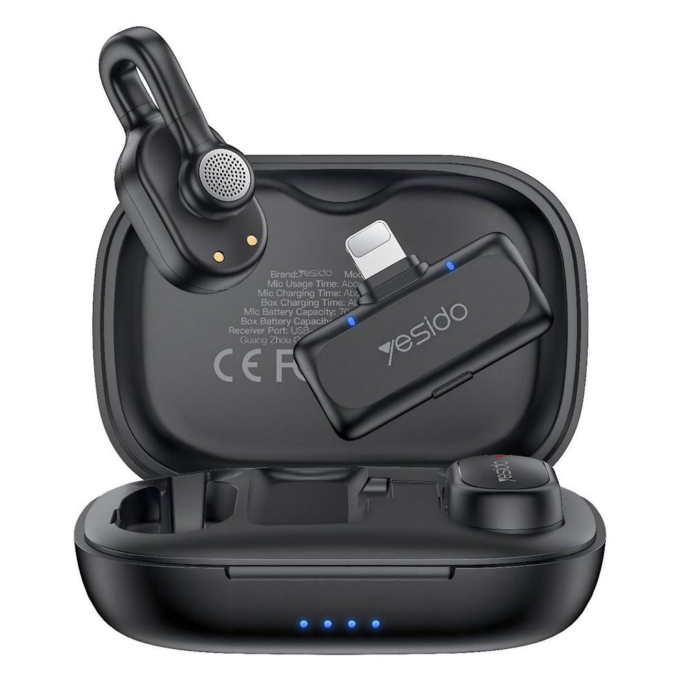 YESIDO KR24 iP Plug Hidden Wireless Lavalier Microphone AI Noise Cancelling Lapel Mic, 2 Mic + 1 Receiver