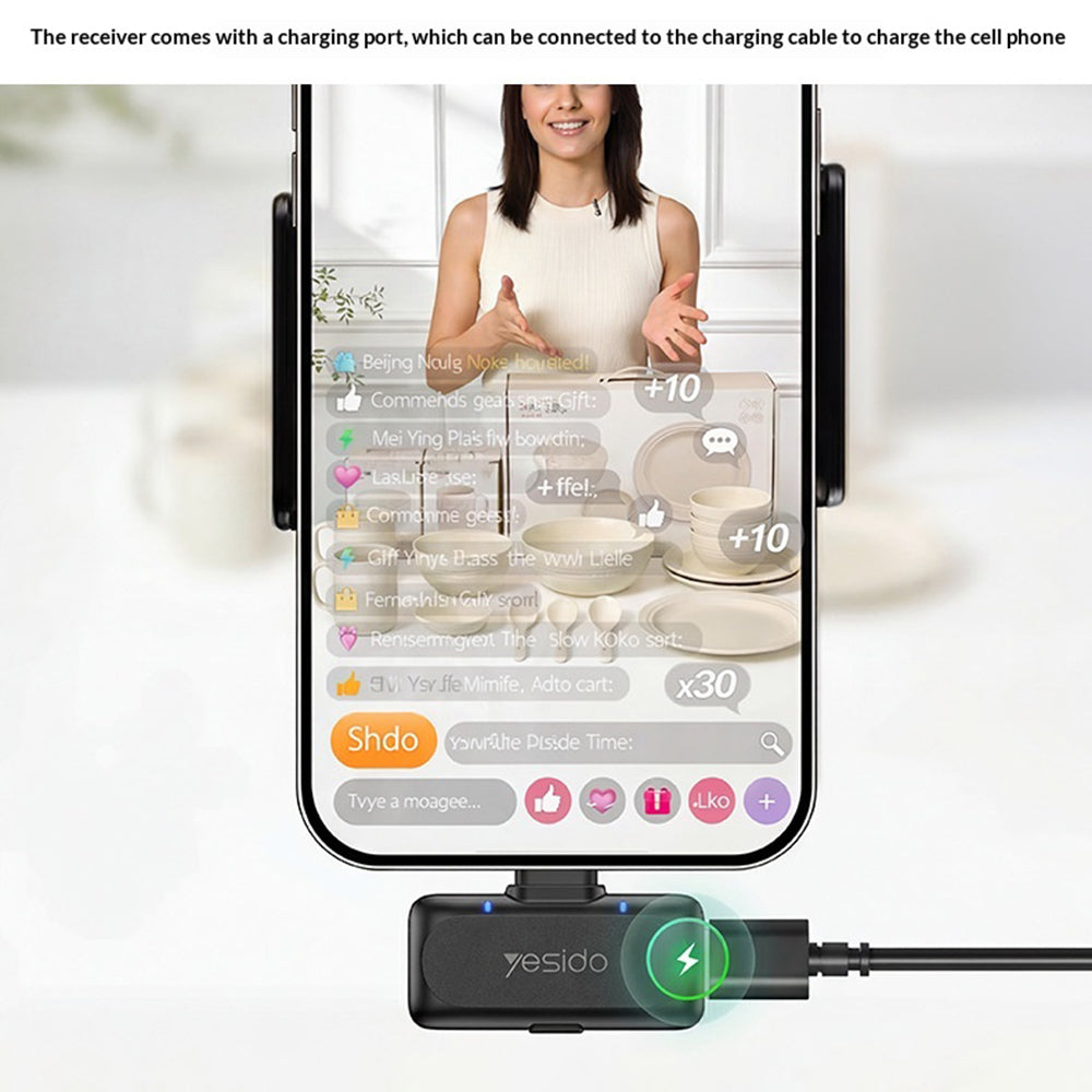 YESIDO KR24 iP Plug Hidden Wireless Lavalier Microphone AI Noise Cancelling Lapel Mic, 2 Mic + 1 Receiver