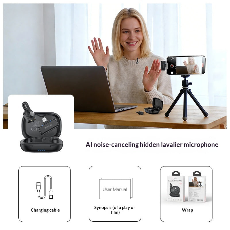 YESIDO KR24 iP Plug Hidden Wireless Lavalier Microphone AI Noise Cancelling Lapel Mic, 2 Mic + 1 Receiver