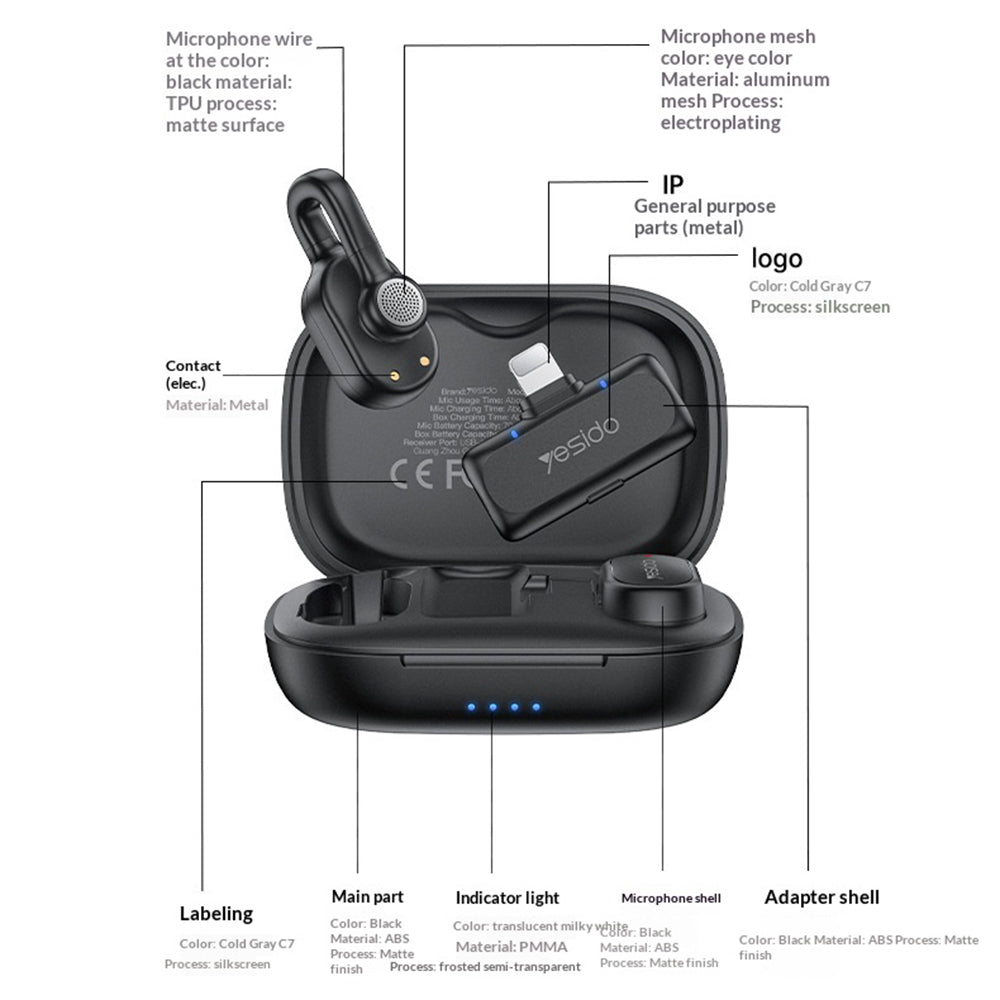 YESIDO KR24 iP Plug Hidden Wireless Lavalier Microphone AI Noise Cancelling Lapel Mic, 2 Mic + 1 Receiver