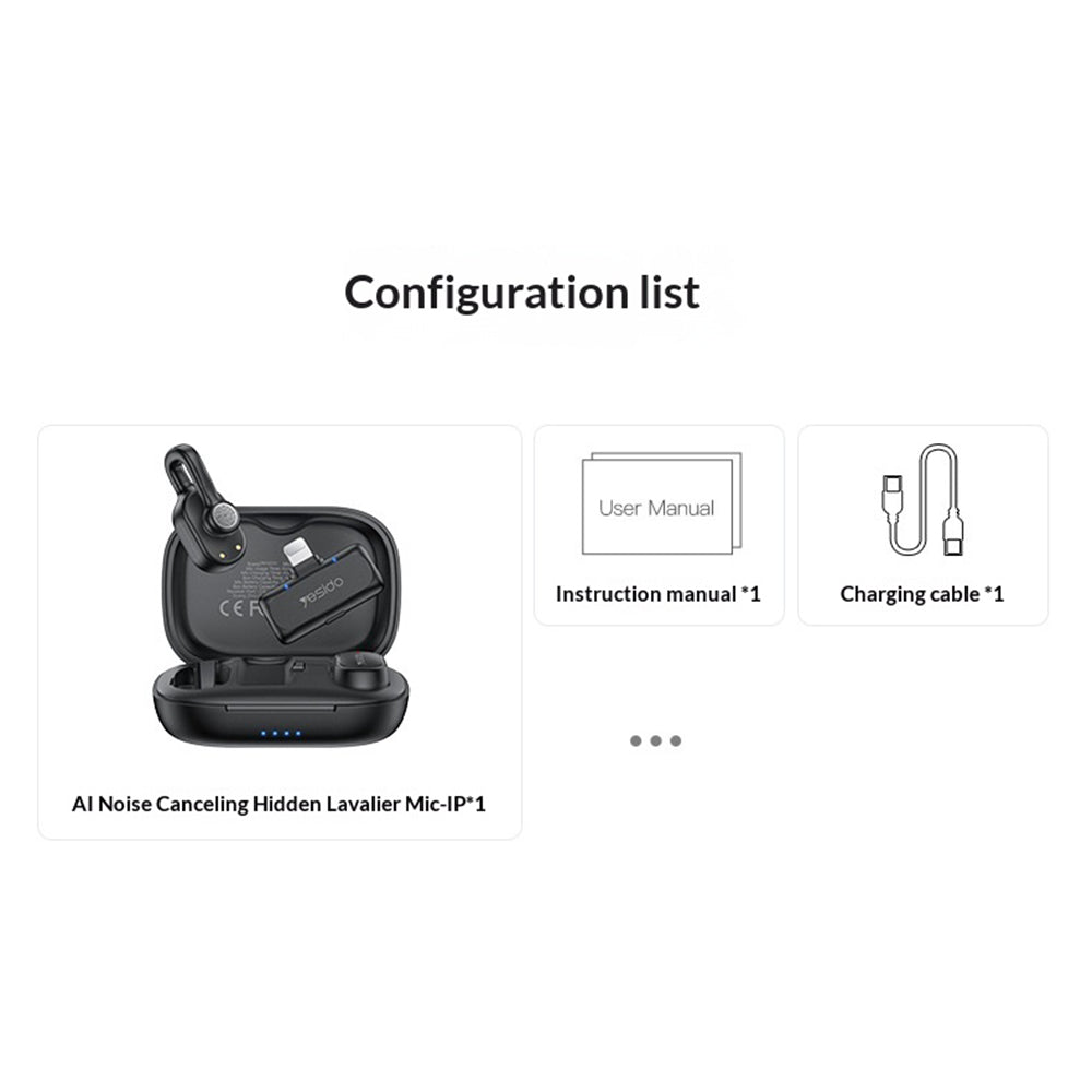 YESIDO KR24 iP Plug Hidden Wireless Lavalier Microphone AI Noise Cancelling Lapel Mic, 2 Mic + 1 Receiver