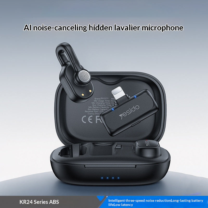 YESIDO KR24 iP Plug Hidden Wireless Lavalier Microphone AI Noise Cancelling Lapel Mic, 2 Mic + 1 Receiver