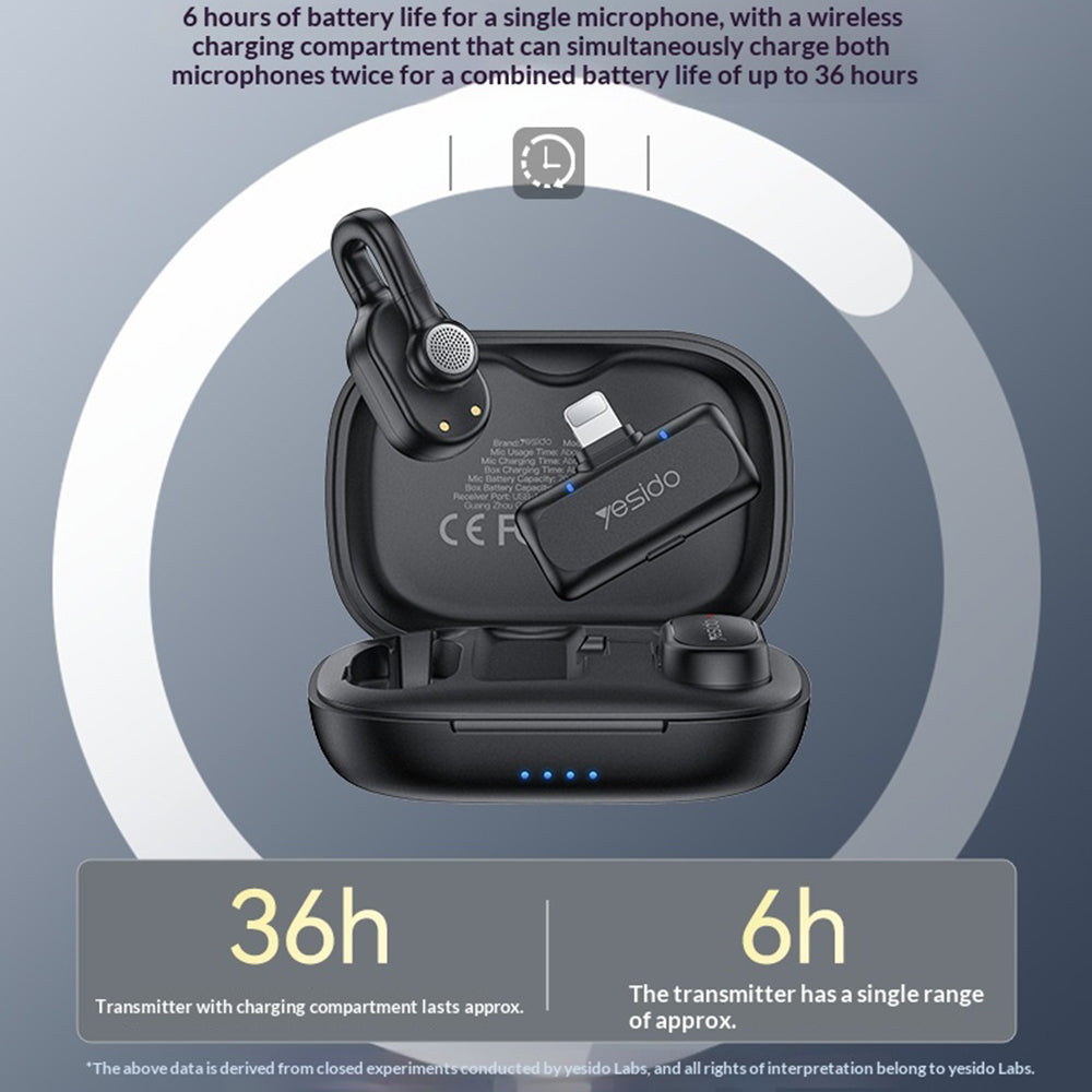 YESIDO KR24 iP Plug Hidden Wireless Lavalier Microphone AI Noise Cancelling Lapel Mic, 2 Mic + 1 Receiver