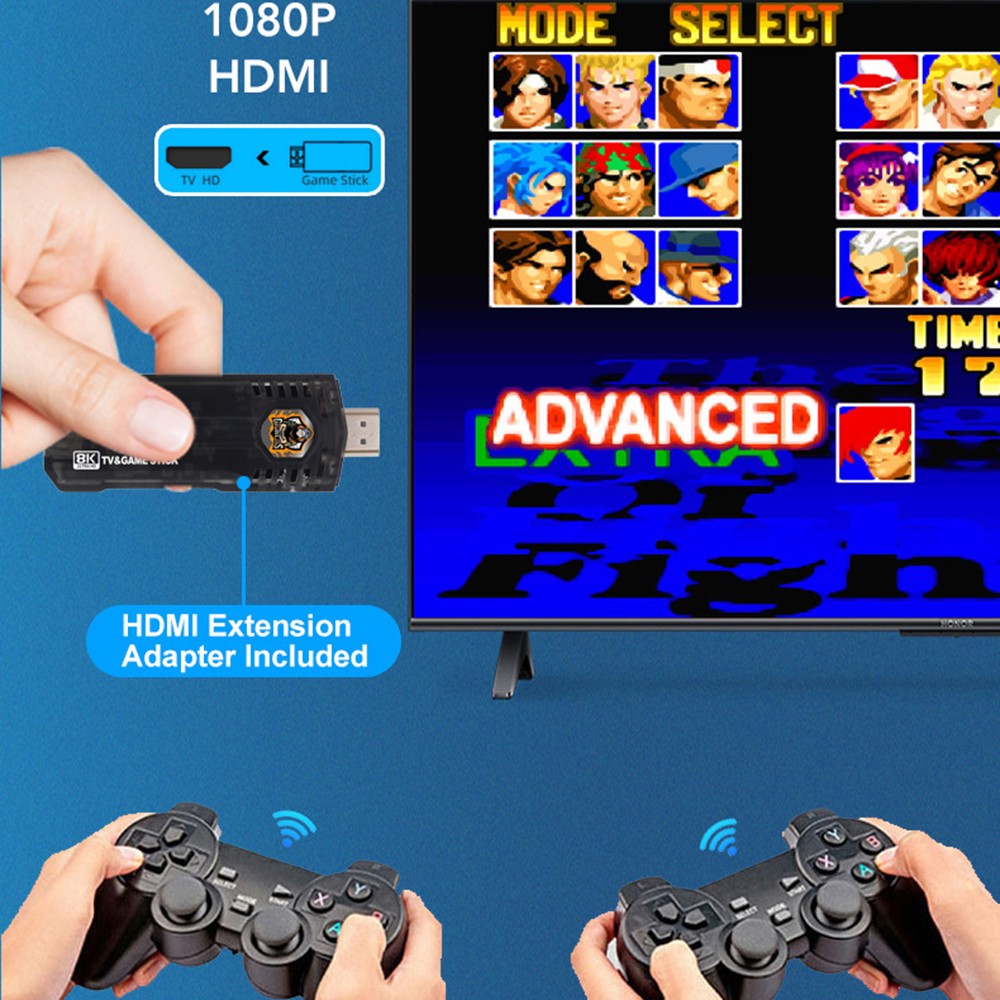 X8 64GB Dual System TV Game Stick Retro Gaming Console with 8K Output and 2.4G Wireless Controllers