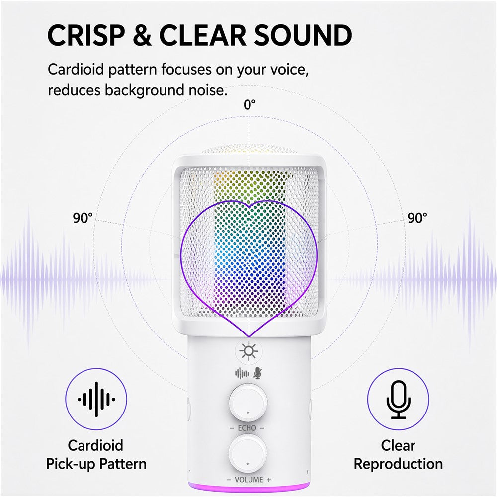ONIKUMA M530 USB Condenser Microphone RGB Gaming Mic with Noise Reduction for Streaming