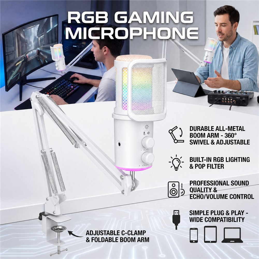 ONIKUMA M530 USB Condenser Microphone RGB Gaming Mic with Noise Reduction for Streaming