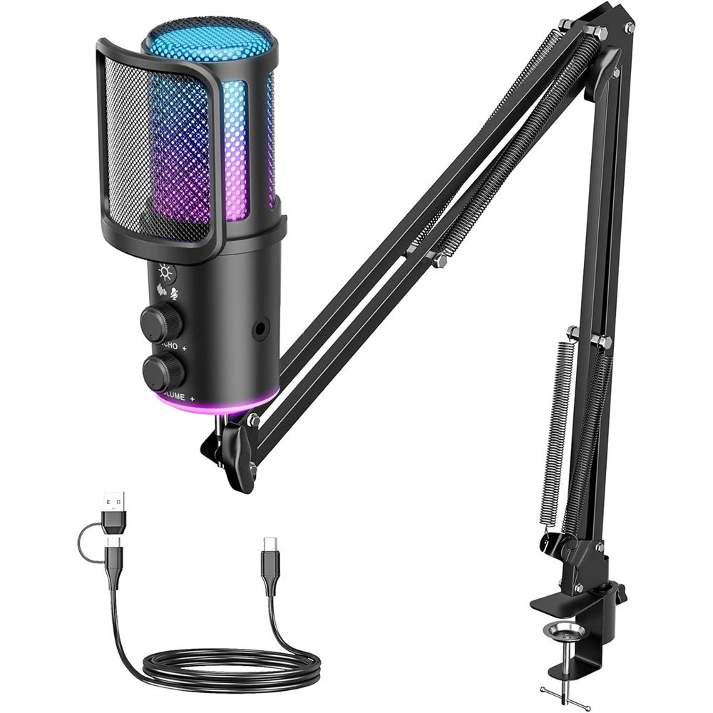 ONIKUMA M530 USB Condenser Microphone RGB Gaming Mic with Noise Reduction for Streaming