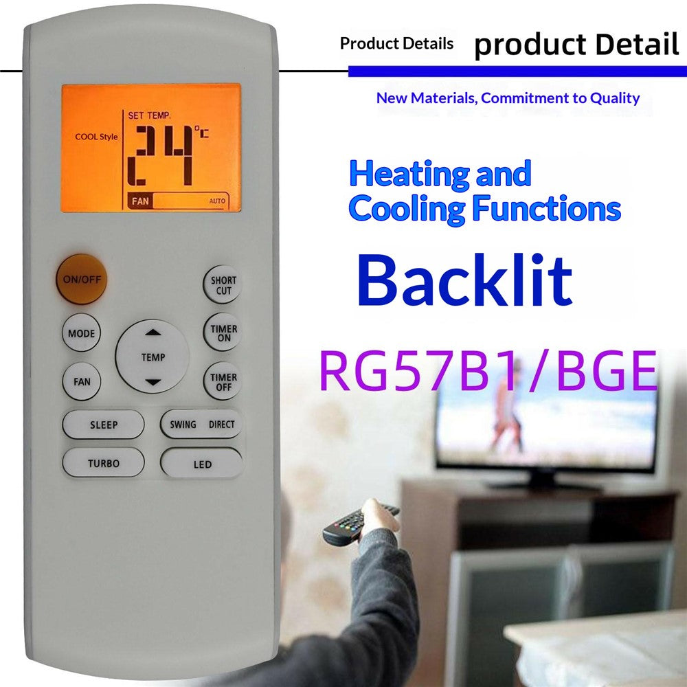 RG57B1-BGE Remote Control with Backlit LCD Display IR Controller for Midea Air Conditioner