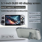 09 Ultra Handheld Game Console 5.1 Inch OLED 30+ Emulators HD Output Dual 3D Joystick Retro Arcade Gamepad, with 64GB TF Card