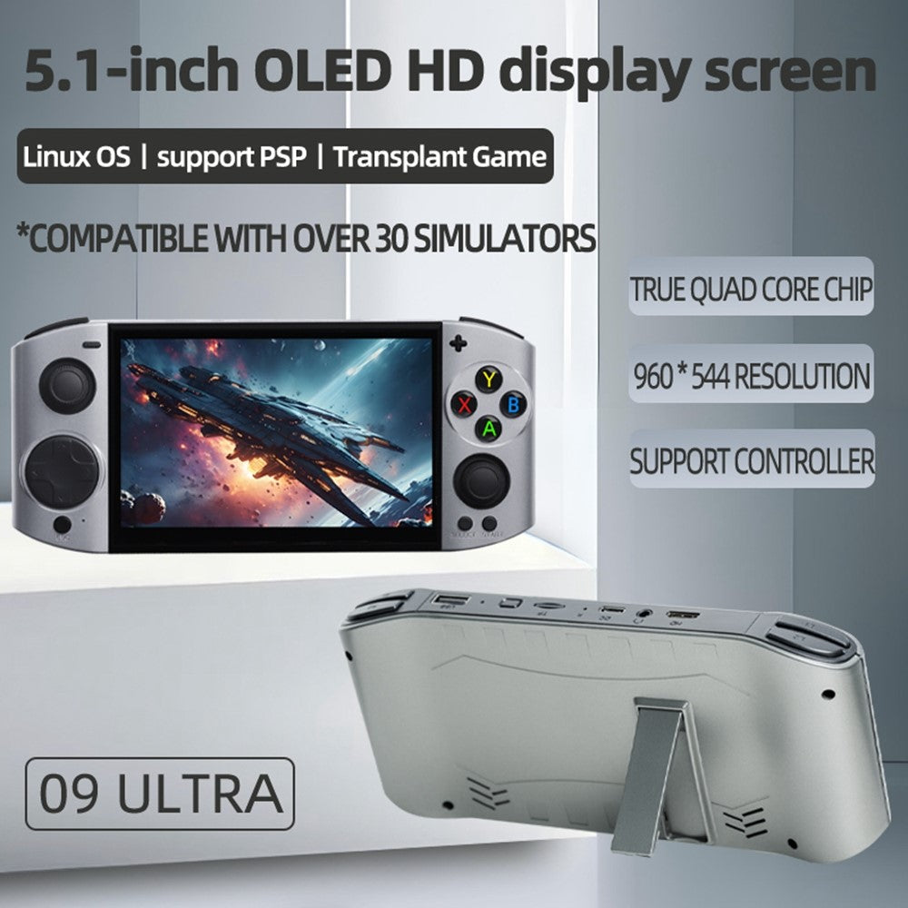 09 Ultra Handheld Game Console 5.1 Inch OLED 30+ Emulators HD Output Dual 3D Joystick Retro Arcade Gamepad, with 64GB TF Card