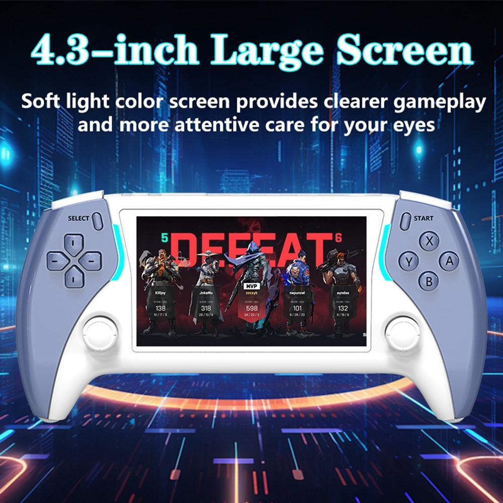 PROJECT X Pro Håndholdt Spillekonsol 4,3 Tommer IPS-Skærm Dobbelte 3D Joysticks HD-Output 7-Farvet Stemningslys, med 16GB TF-Kort