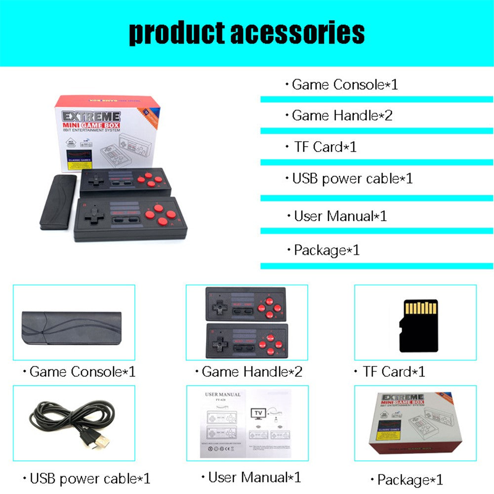 Y-3U Extreme Mini Classic Game Box 8-Bit Entertainment System 2.4G Wireless 4K Ultra HD TV Game Console Support TF Card (Built-in 628 Games)