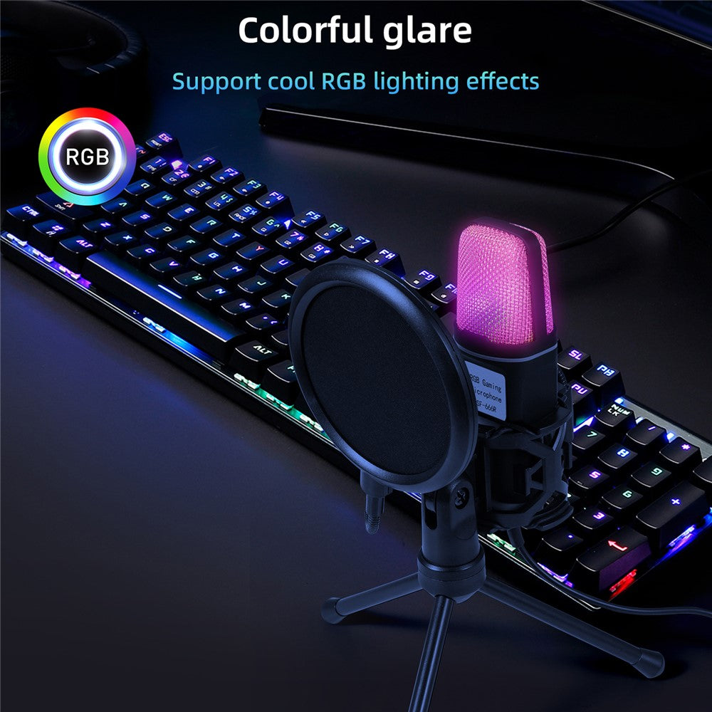 YANMAI SF-666R USB Mikrofon RGB Kondensatormikrofon til Podcast Optagelse Studio Streaming Bærbar Stationær PC