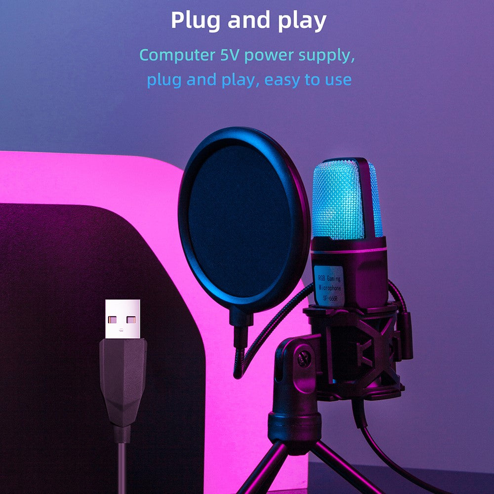 YANMAI SF-666R USB Mikrofon RGB Kondensatormikrofon til Podcast Optagelse Studio Streaming Bærbar Stationær PC