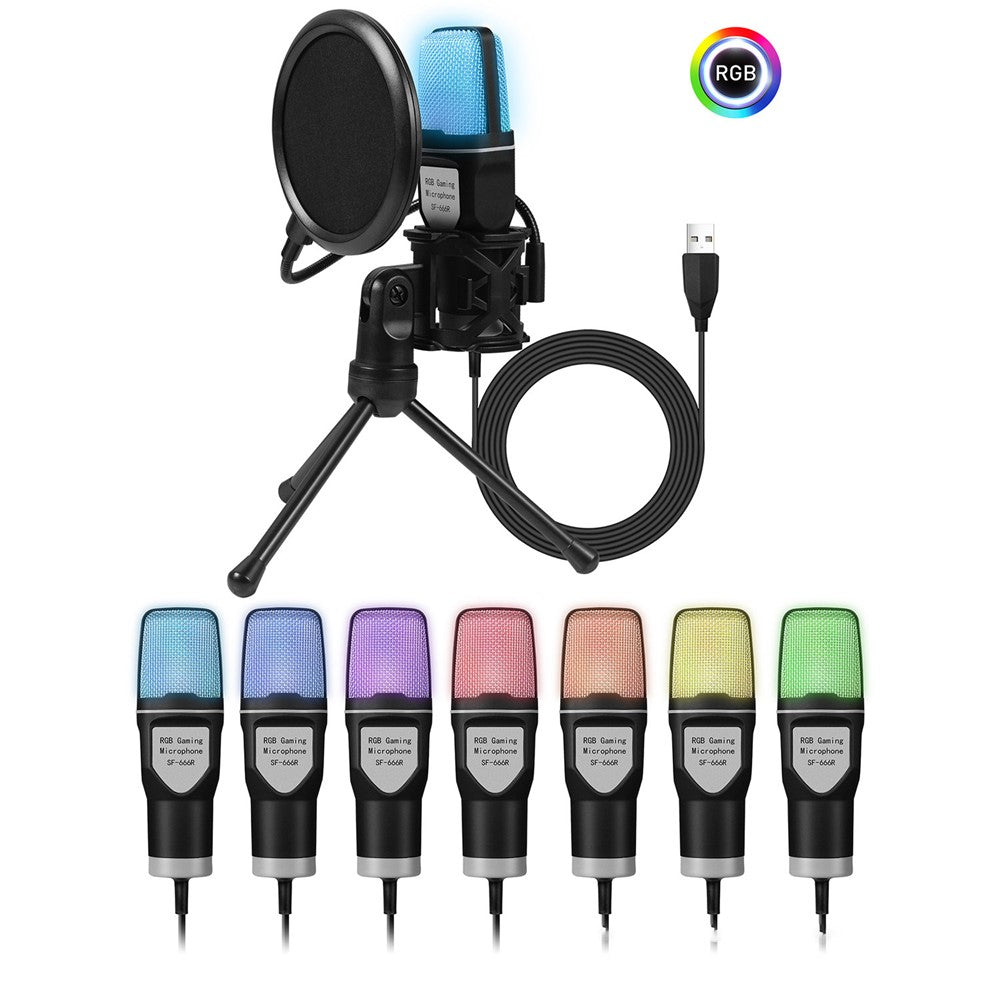 YANMAI SF-666R USB Mikrofon RGB Kondensatormikrofon til Podcast Optagelse Studio Streaming Bærbar Stationær PC