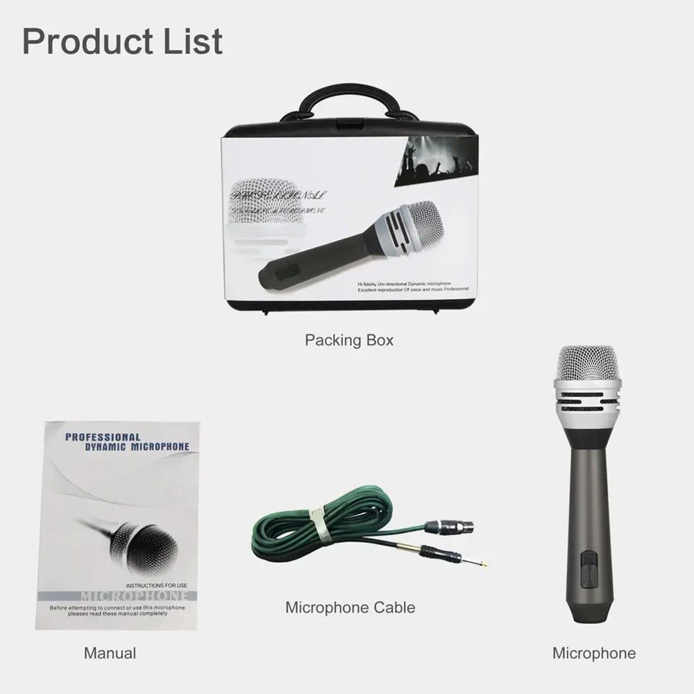 F8 Handheld Wired Microphone Cardioid Dynamic Vocal Mic with 5m Cable for Speakers, Karaoke Singing Machine