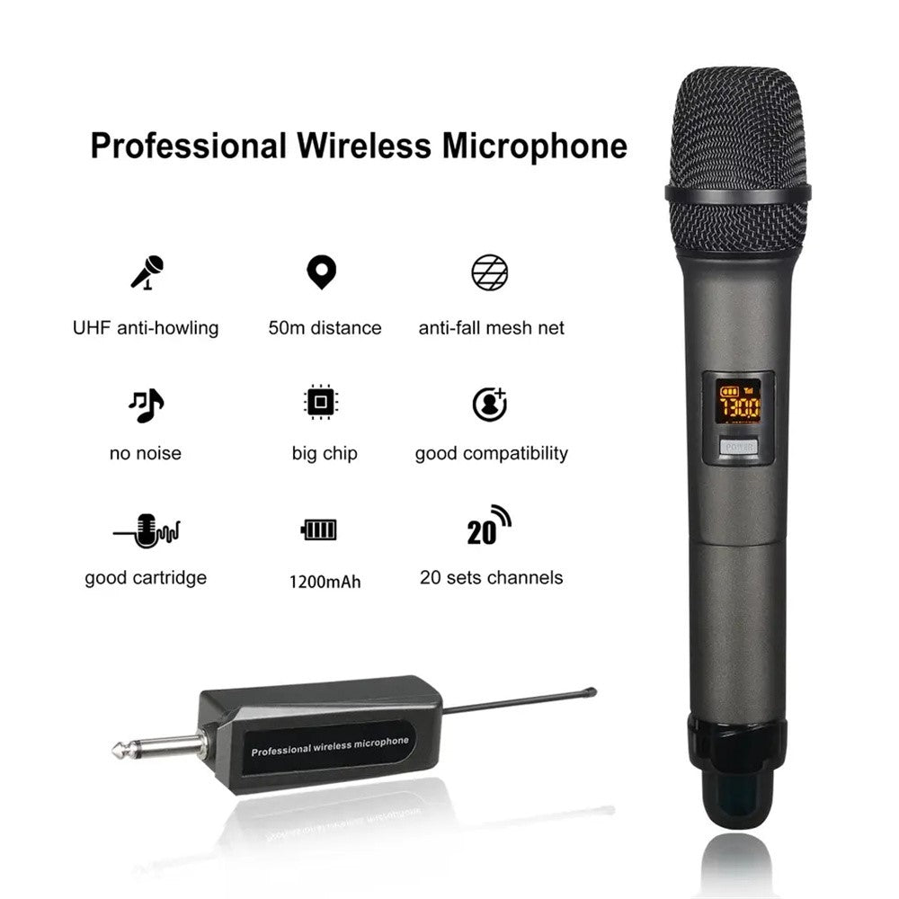 W-14 Moving Coil Microphone U-Band FM Wireless Mic with Receiver Home Karaoke Microphone