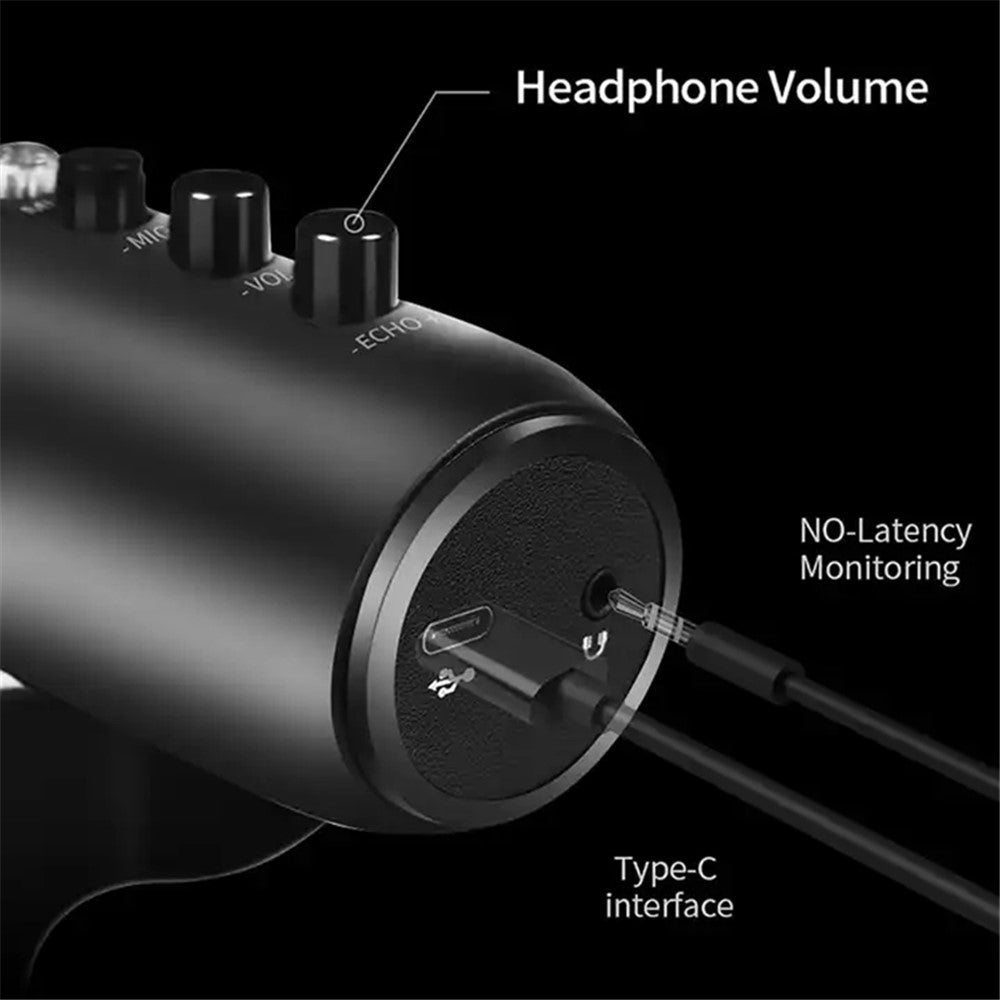 JMARY MC-PW8 Condenser Microphone USB Desktop Mic with Real-time Monitoring