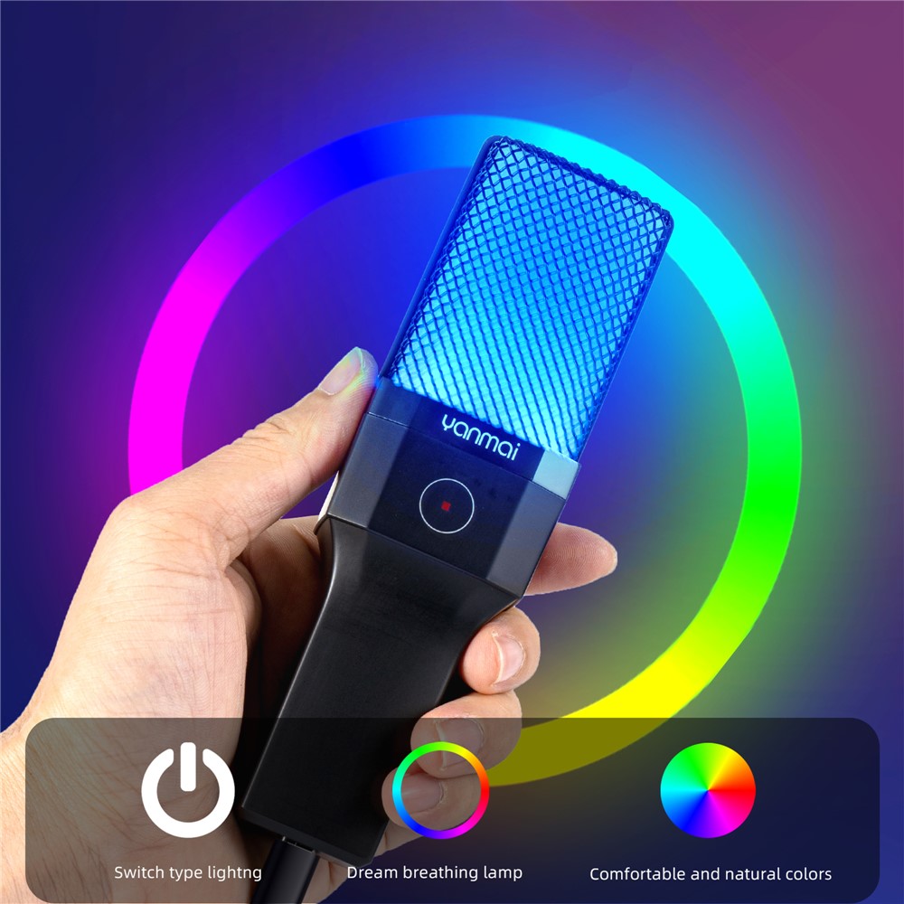 YANMAI X1R RGB Light USB Wired Microphone Recording E-sports Game Desktop Condenser Mic