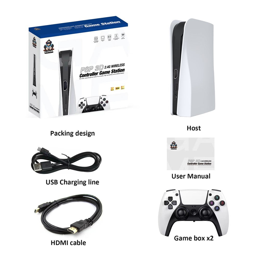 Q10 2.4G Trådløs HD-videospilkonsol 128G Plug and Play-spillemaskine med 2 gamepads til PSP