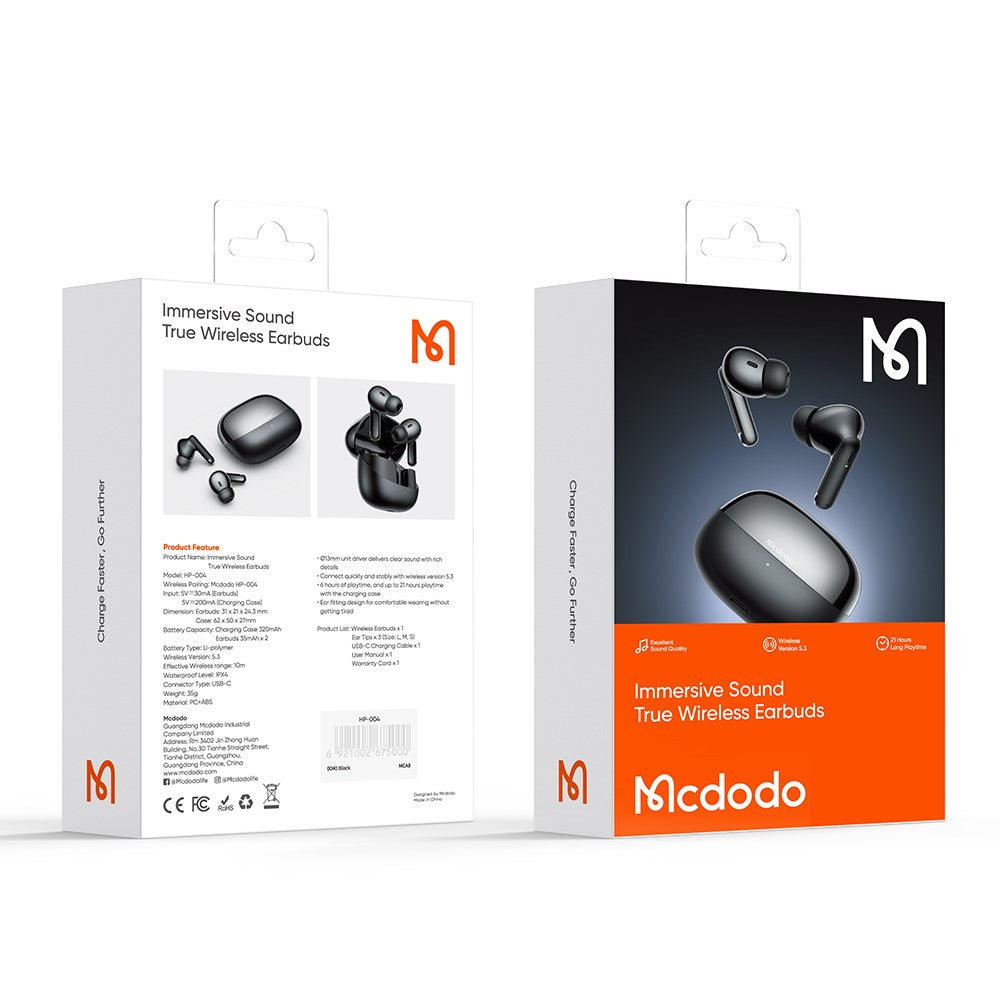 MCDODO HP-0041 In-Ear TWS Bluetooth-compatible Headphones Immersive Sound True Wireless Earbuds