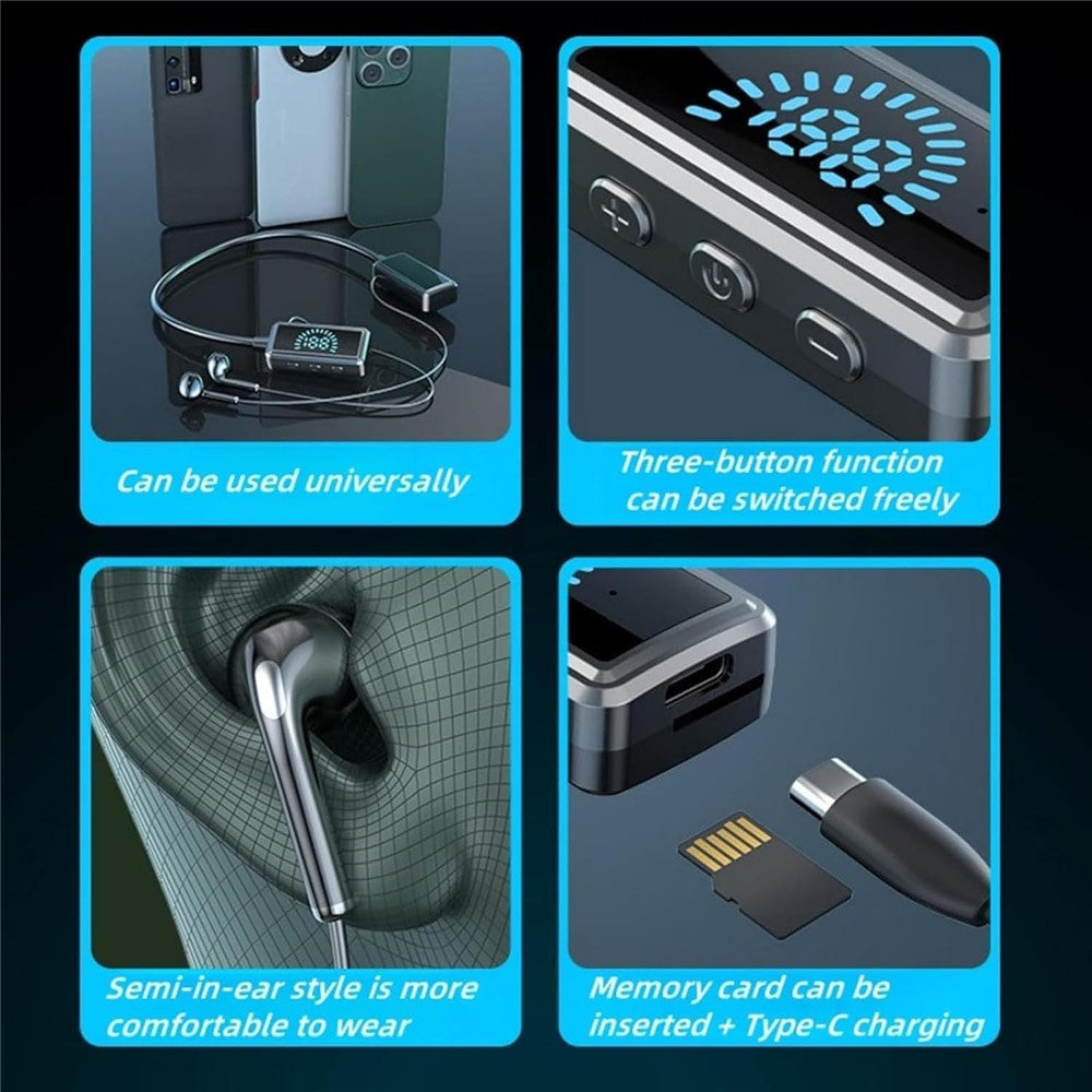 S8 Sport Running Neckband Bluetooth-compatible Headset Digital Display Music Calling Earphone Support TF Card