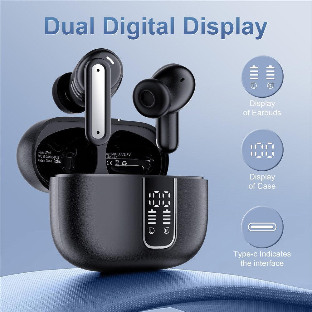 SP99 Wireless Headset With Digital Display Bluetooth-compatible Earbuds ANC ENC Noise Cancelling