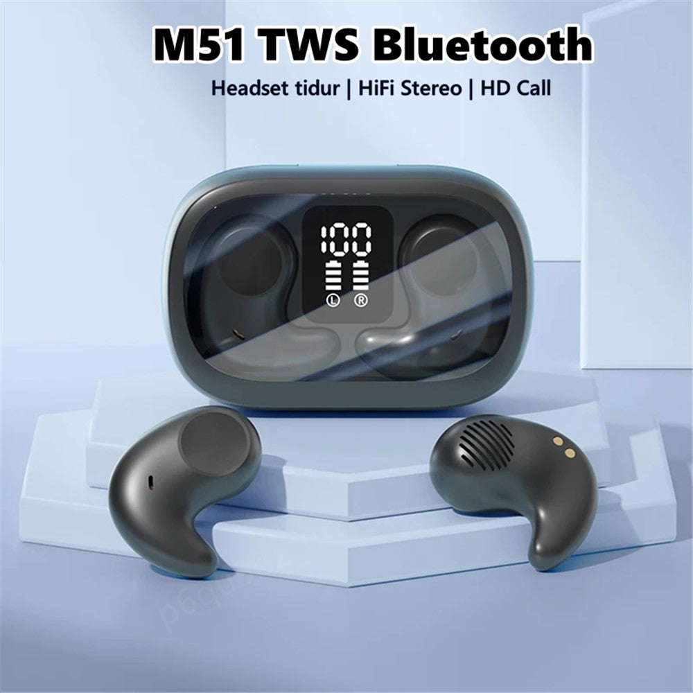M51 Mini Bluetooth-compatible Earphones Noise Reduction Wireless Sleep Earbuds with Charging Case for Side Sleepers