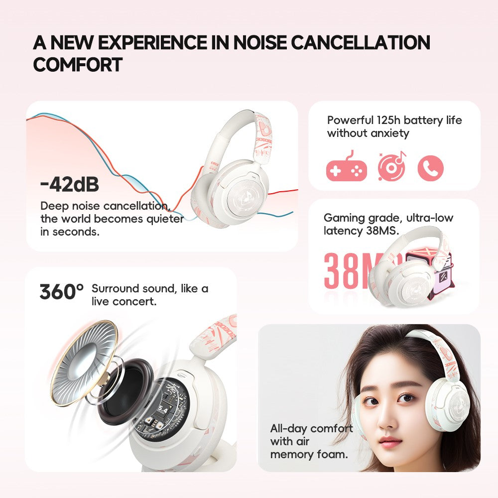 EL-GT1 Wireless Stereo Bluetooth-compatible Headphone Over-Ear ANC Gaming Music Headset