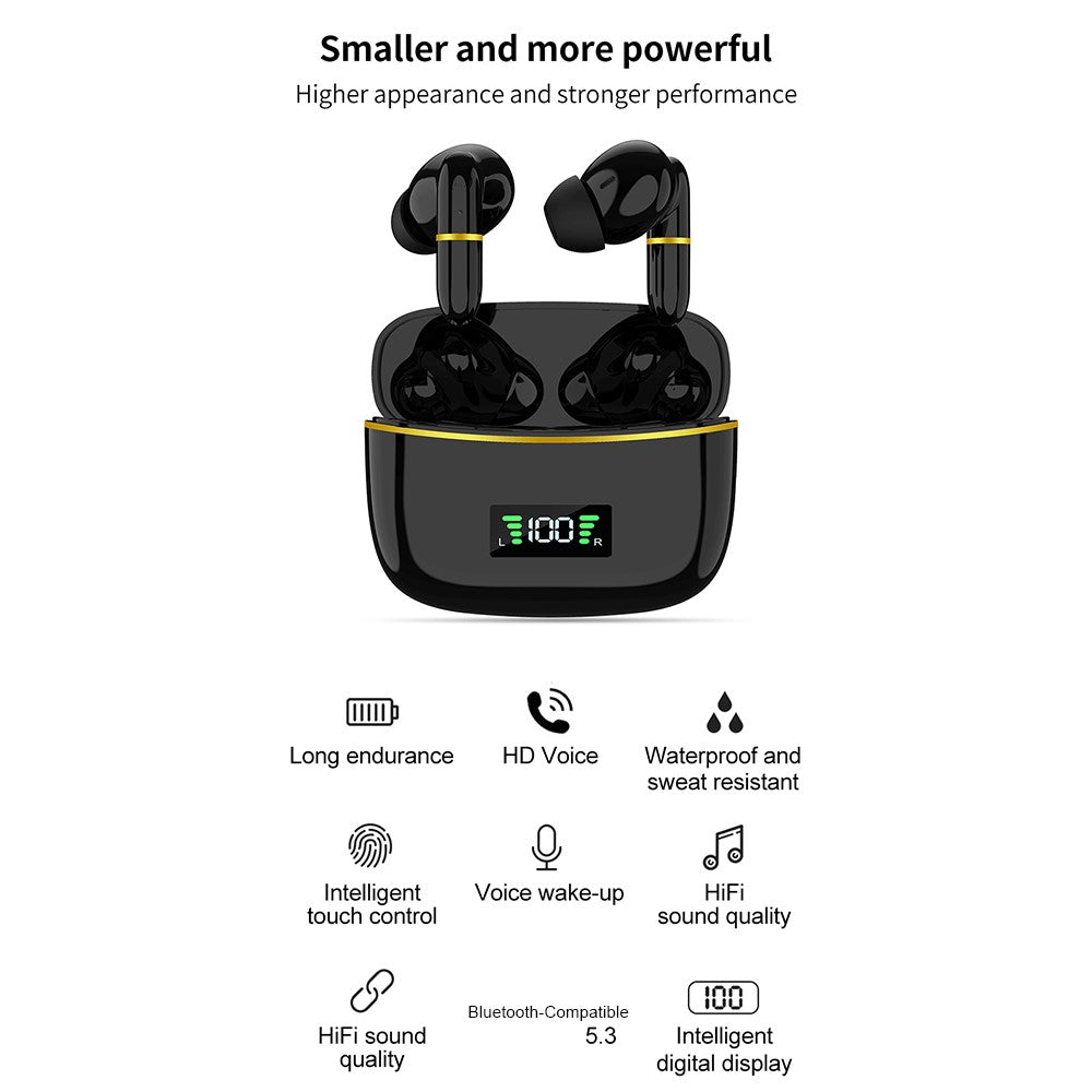 J2 Bluetooth-compatible 5.3 Wireless Earbuds Touch Control LED Display Earphone with Charging Case