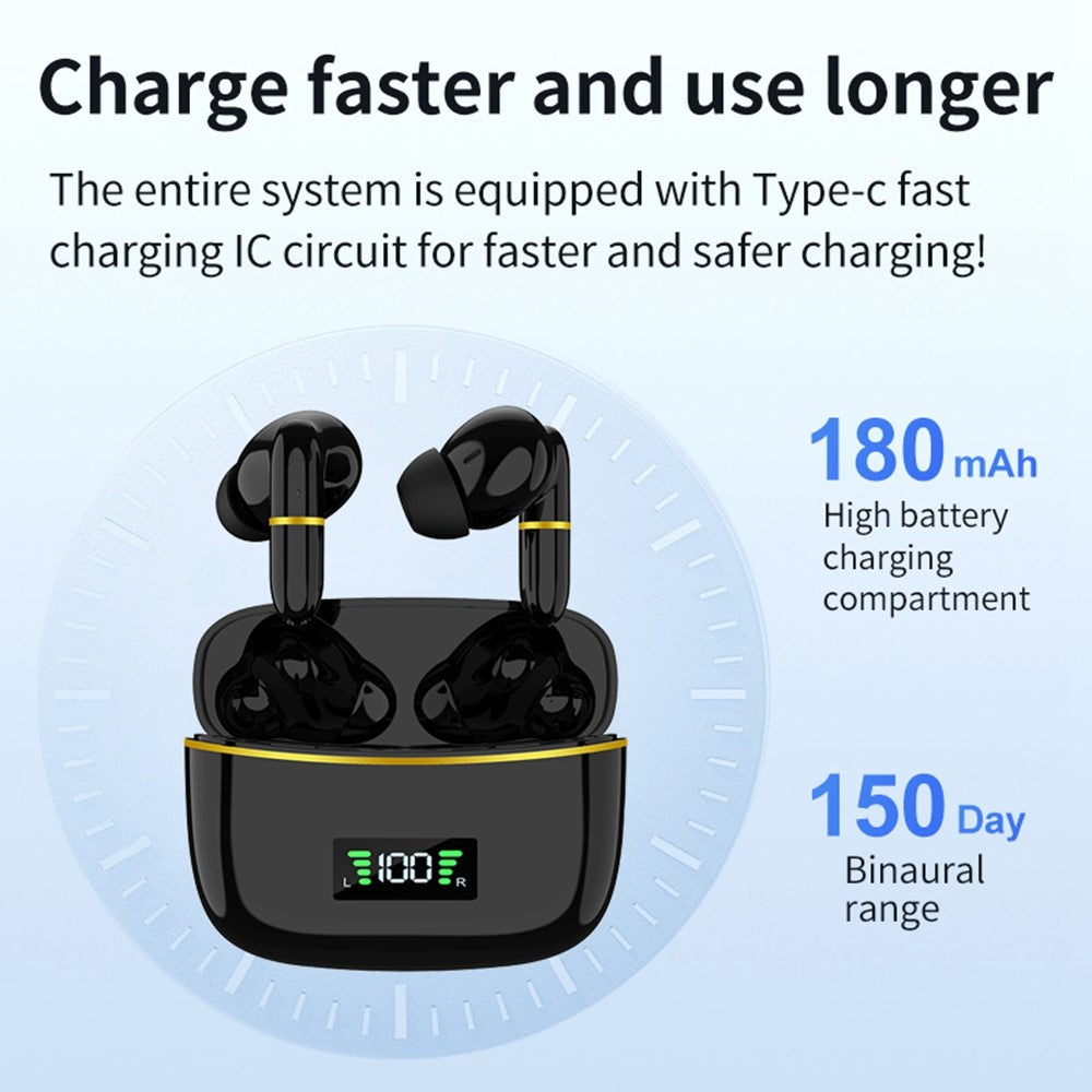 J2 Bluetooth-compatible 5.3 Wireless Earbuds Touch Control LED Display Earphone with Charging Case
