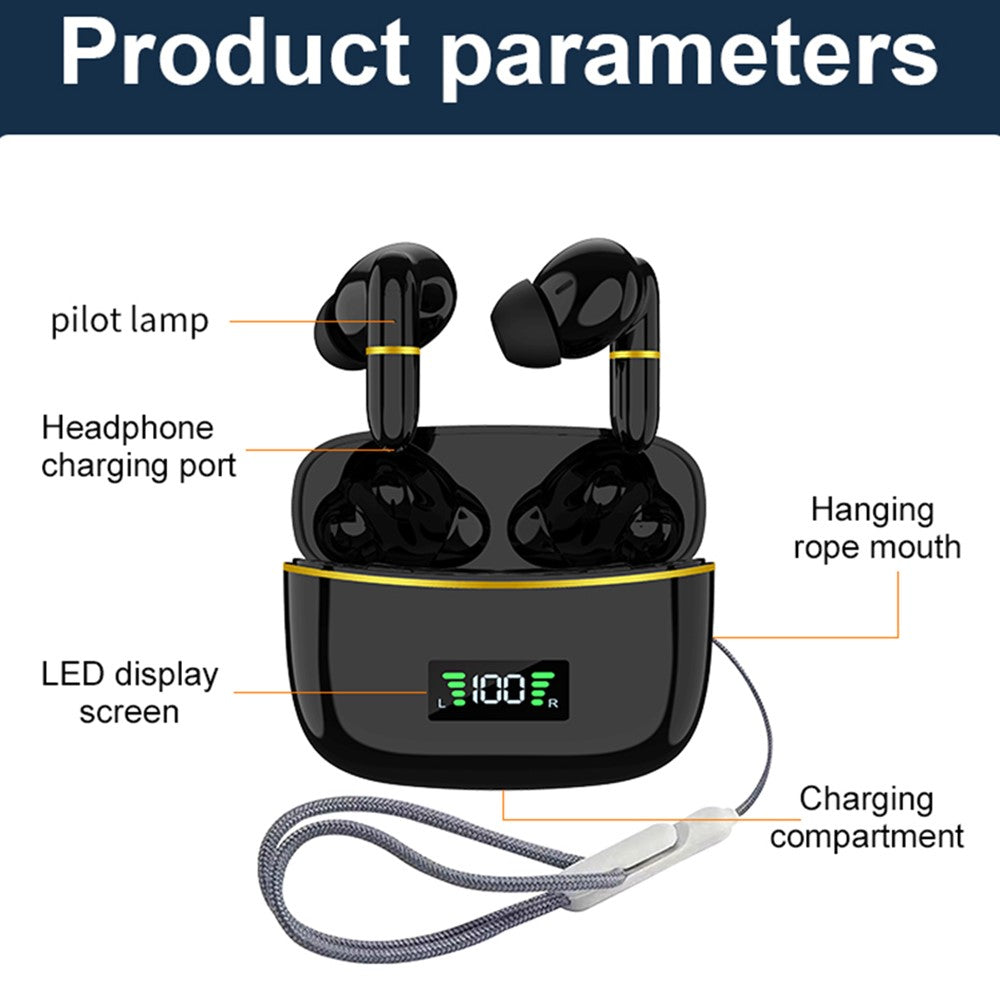 J2 Bluetooth-compatible 5.3 Wireless Earbuds Touch Control LED Display Earphone with Charging Case