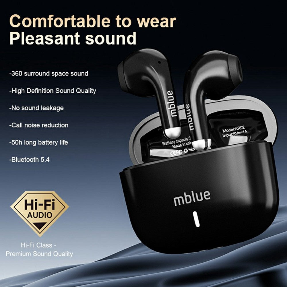 MBLUE AR02 Bluetooth-compatible 5.4 Low Latency Gaming Earphones Semi In Ear Wireless Headphones