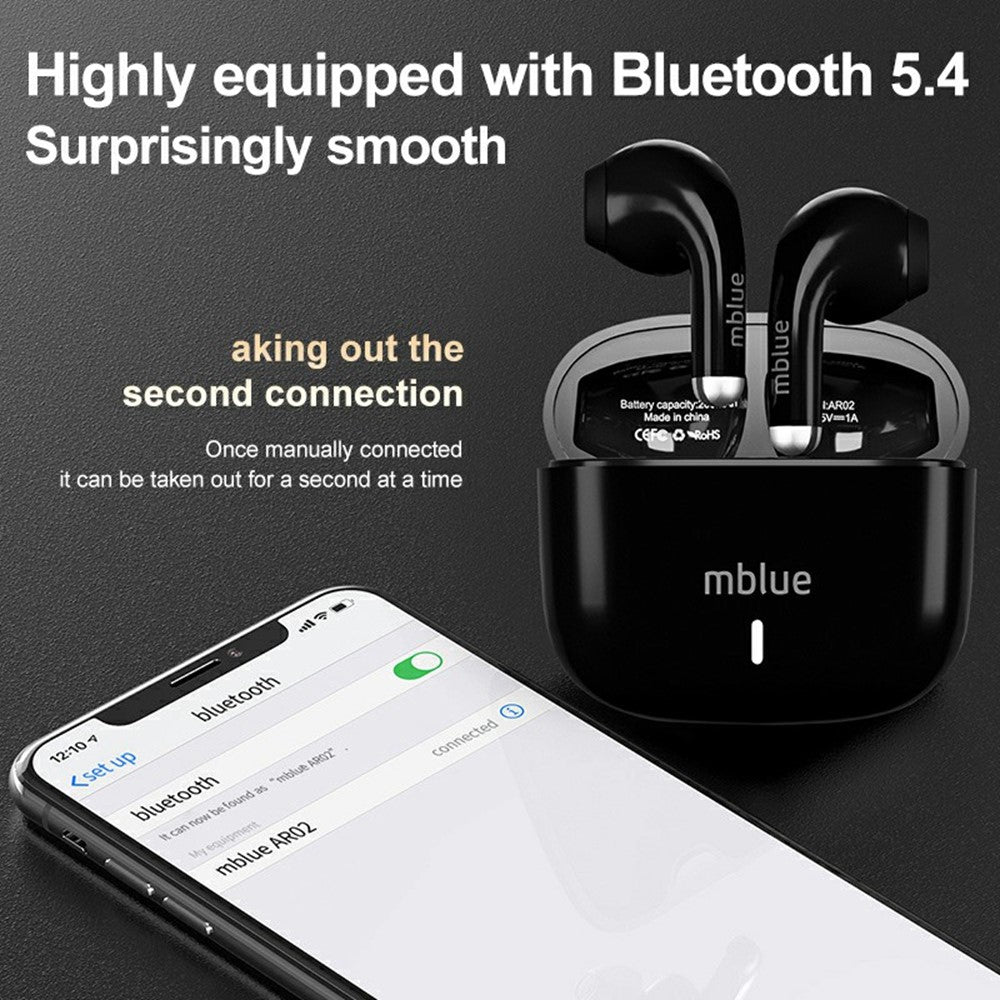 MBLUE AR02 Bluetooth-compatible 5.4 Low Latency Gaming Earphones Semi In Ear Wireless Headphones