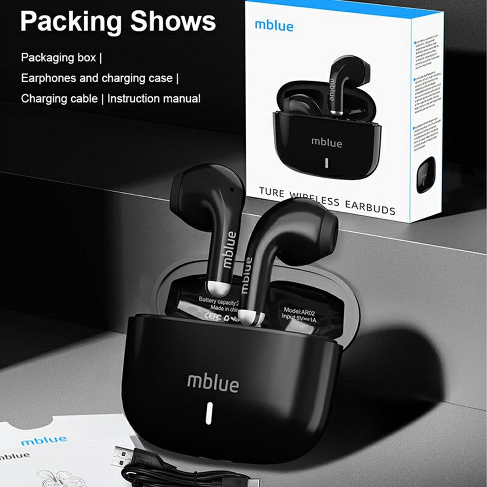 MBLUE AR02 Bluetooth-compatible 5.4 Low Latency Gaming Earphones Semi In Ear Wireless Headphones