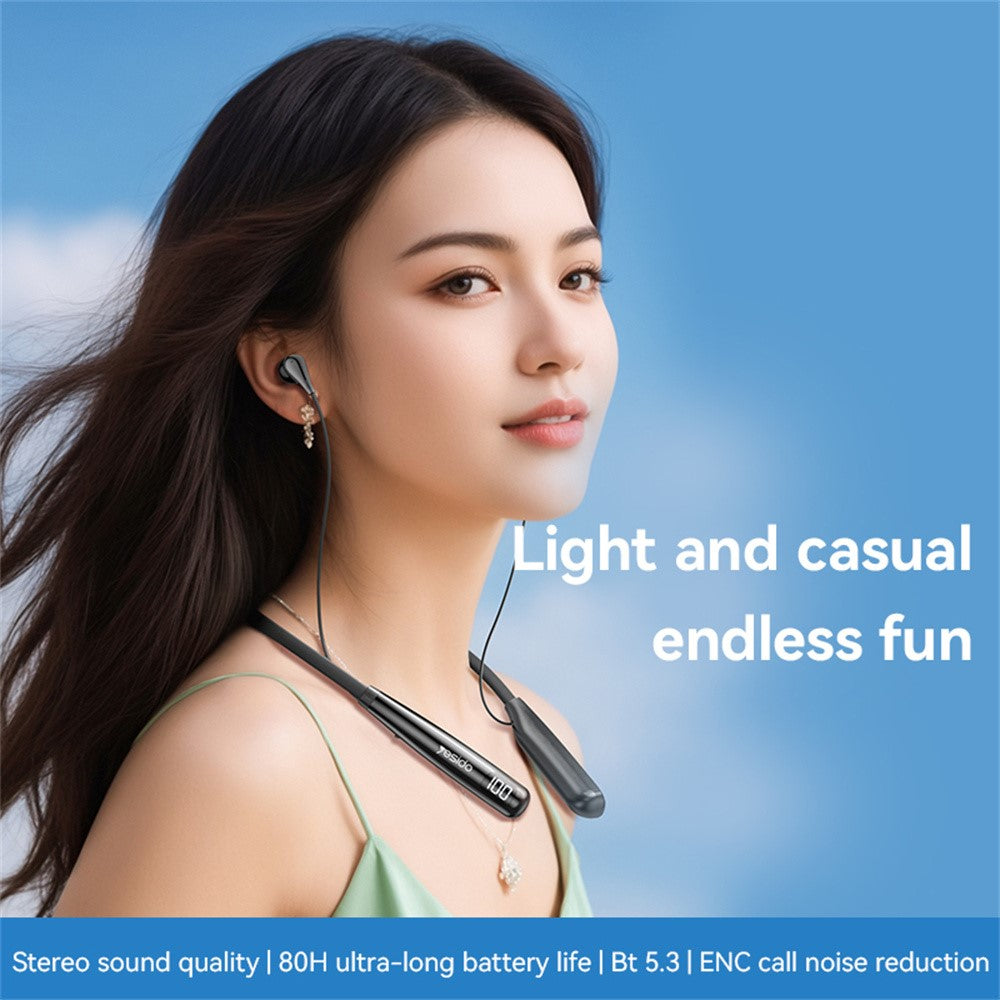 YESIDO YSP22 ENC-støjreducerende Bluetooth-kompatible 5.3-høretelefoner med halsbånd og LED-strømdisplay