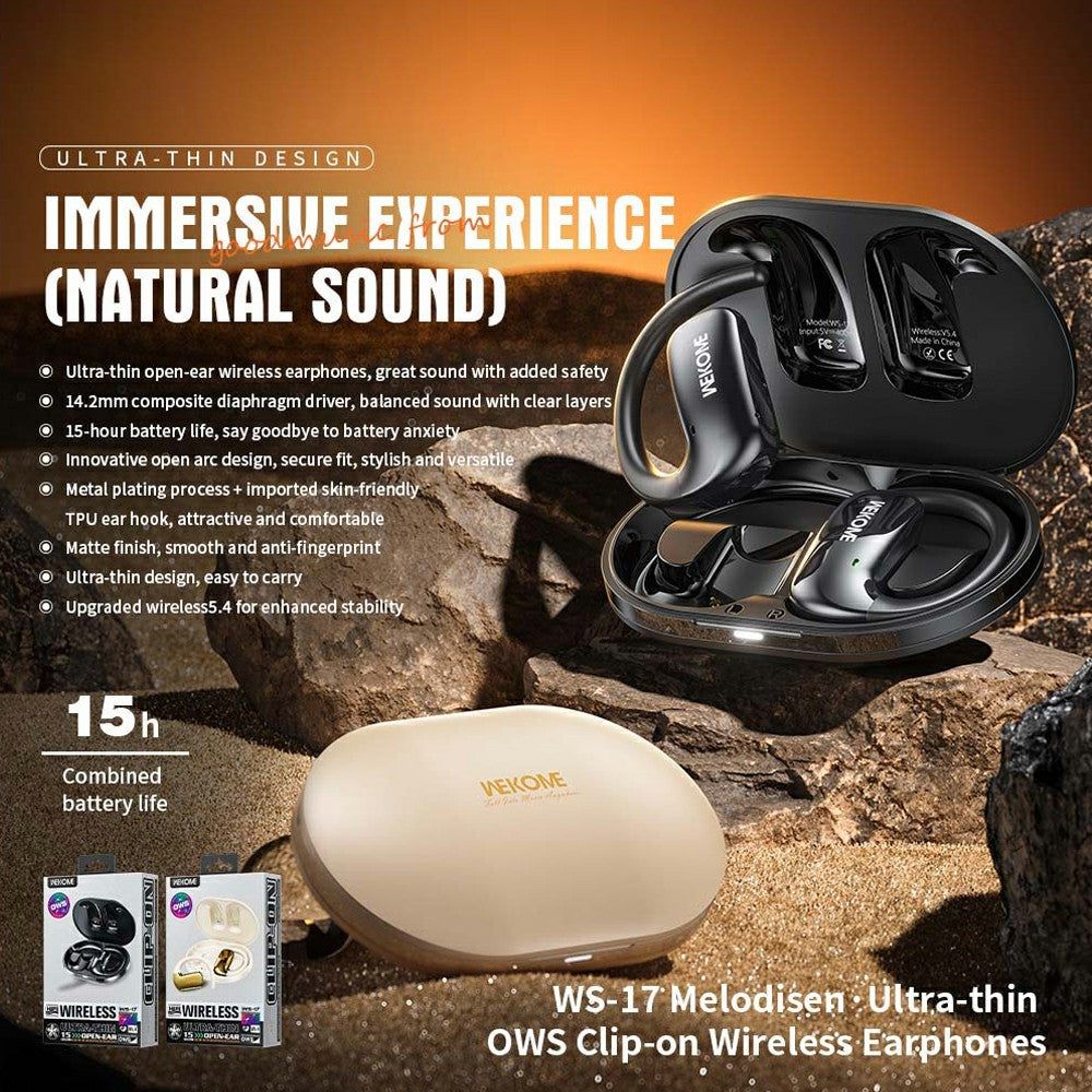WEKOME WS-17 Open Ear Hovedtelefoner Bluetooth-kompatibel 5.4 OWS Hængende Høretelefoner Ørepropper 15 timers spilletid