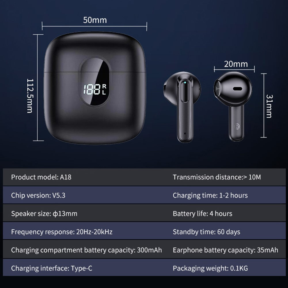 A18 Smart Stemmeoversættende Øretelefoner Bluetooth-Kompatible Semi In-Ear Hovedtelefoner 150 Sprog Trådløse Øretelefoner
